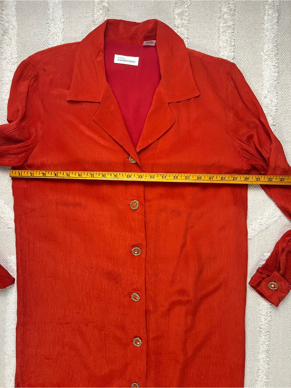 Vintage Dana Buchman Silk Button-Down Midi Shirt Dress/ Duster Copper Orange - 8 - Picture 6 of 14